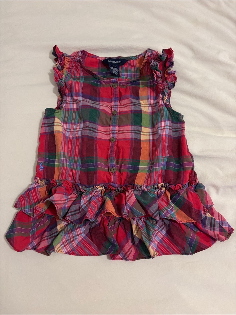 Ralph Lauren Multicolor Plaid Ruffle Tank Top